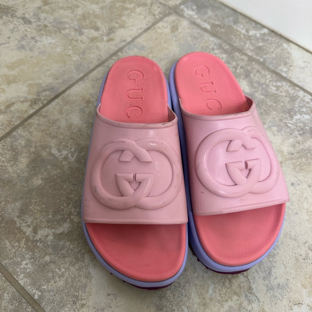 Gucci Pink and Purple Slide Sandals